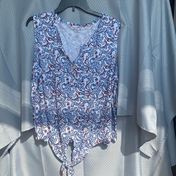 Preswick & Moore top paisley floral print top w stretch & tie detail 2X - Picture 14 of 17